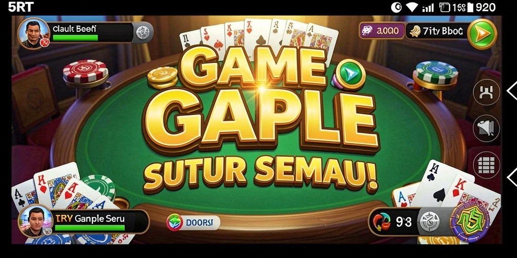 Screenshot gameplay 5RT menampilkan para pemain yang bersaing dalam Gaple.