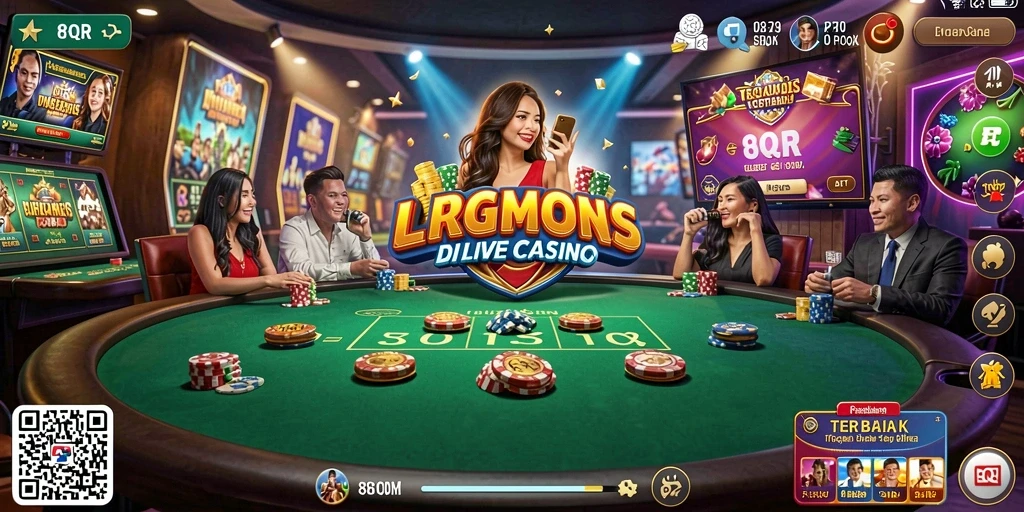 Screenshot gameplay 8QR yang menampilkan dealer profesional dan interaksi langsung.