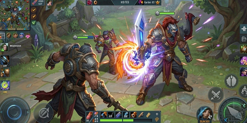 Tampilan seru gameplay MOBA BUMI303 dengan karakter yang beraksi.