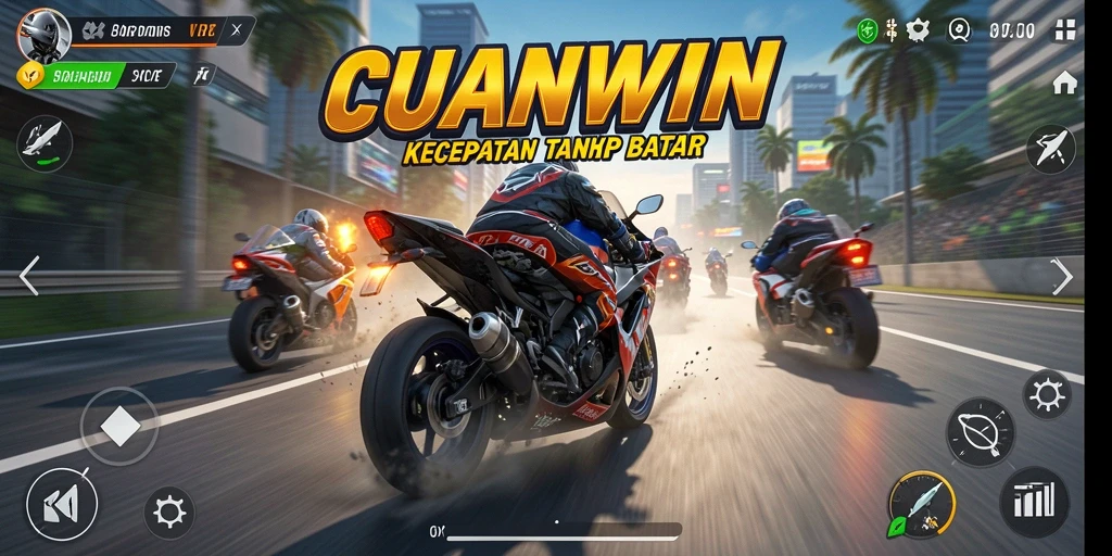 Screenshot gameplay CUANWIN menampilkan aksi balapan motor yang seru.