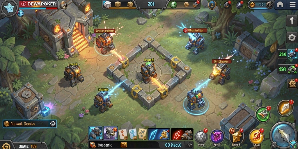 Screenshot DEWAPOKER menampilkan pertempuran menegangkan di Tower Defense.