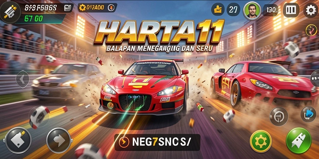 Gameplay balapan seru dengan berbagai mobil dan trek.