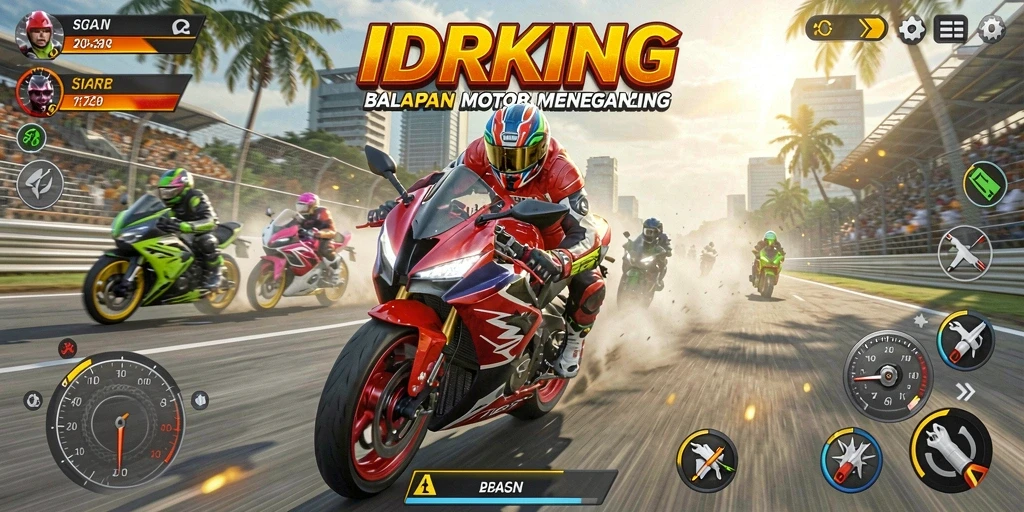Gameplay menegangkan di IDRKING saat balapan motor.