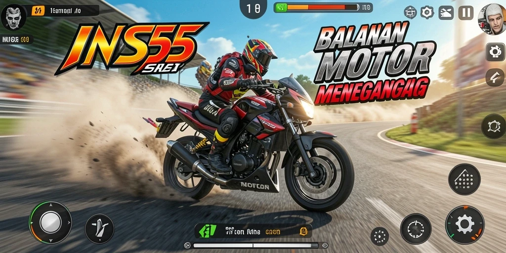 Tampilan gameplay seru dari INS55 dengan efek balapan yang dinamis.