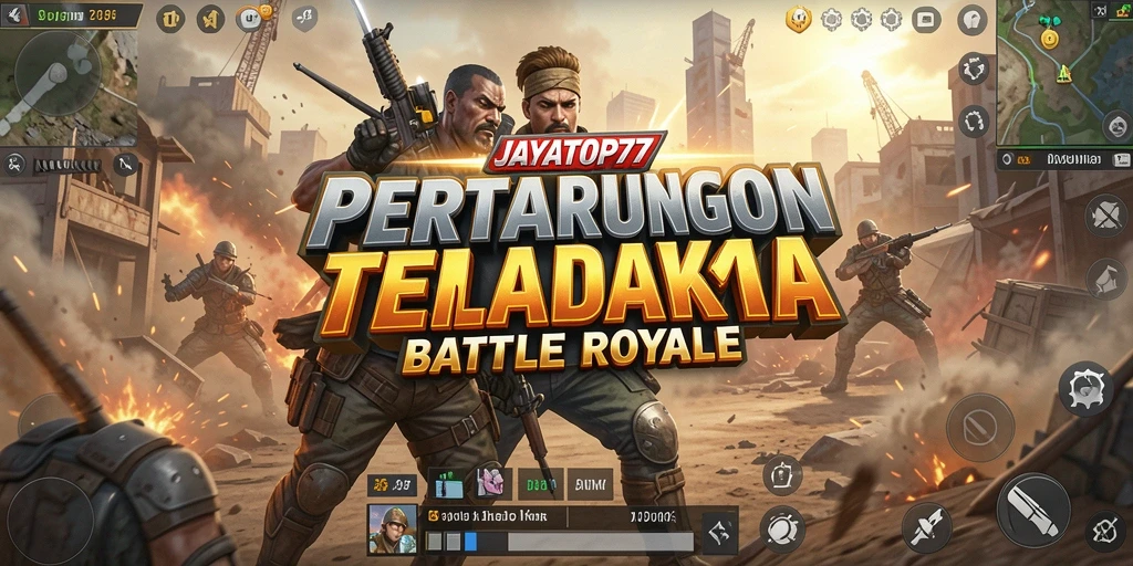 Tangkapan layar JAYATOP77 menampilkan pertempuran intens di arena Battle Royale.