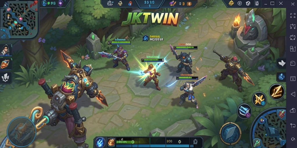 Tangkapan layar gameplay JKTWIN dengan aksi seru dalam pertempuran MOBA.