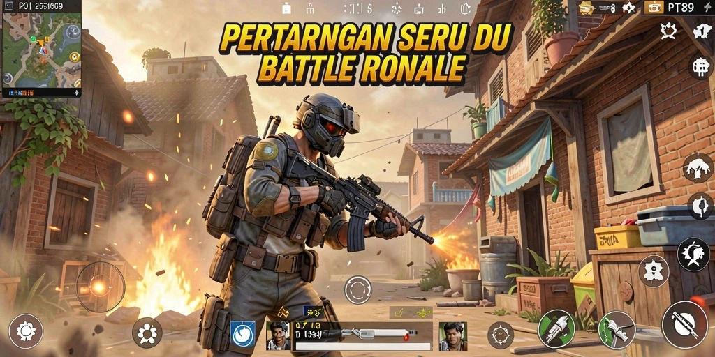 Screenshot PT89 menunjukkan aksi seru dalam pertarungan Battle Royale.