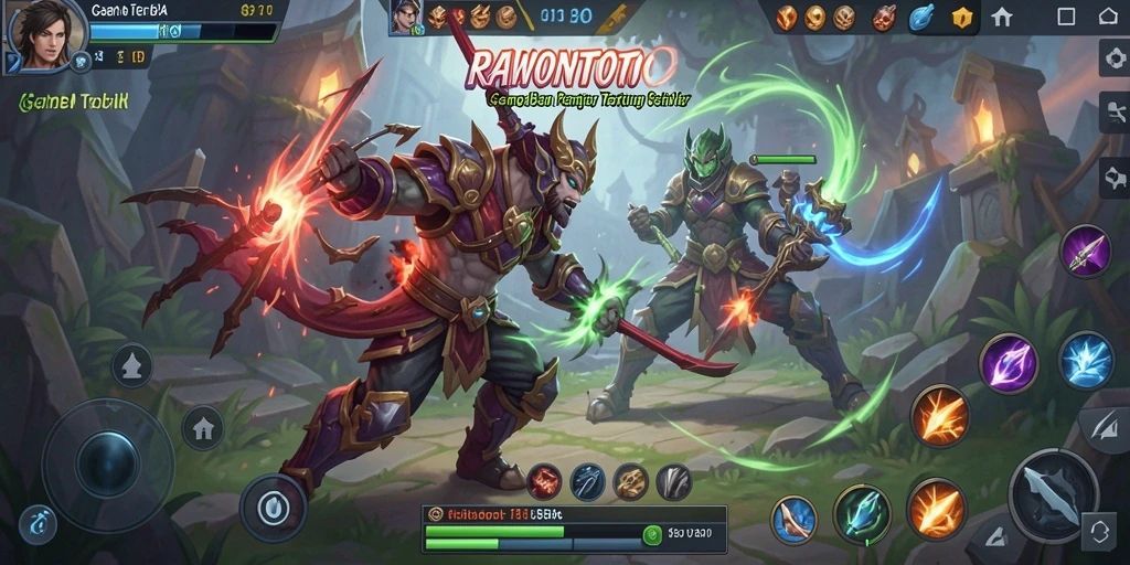 Tangkapan layar menunjukkan aksi seru dalam pertandingan MOBA RAWONTOTO.