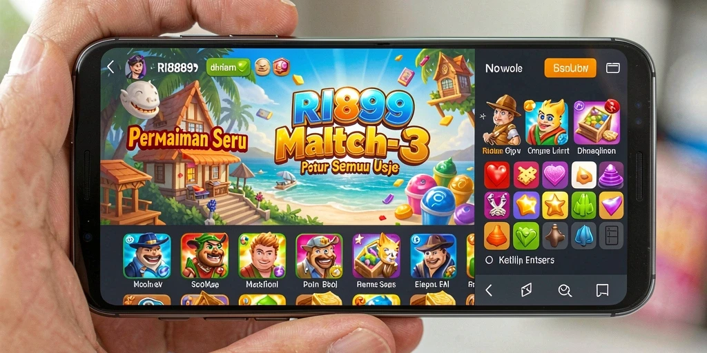 Tampilan gameplay seru RI889 dalam permainan Match-3.